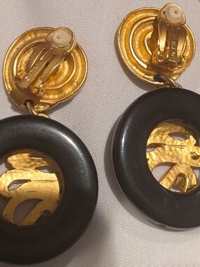 Norma Jean Vintage Gold & Black Drop Clip-On Earrings